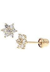 small yellow gold white flower baby birthstone earrings